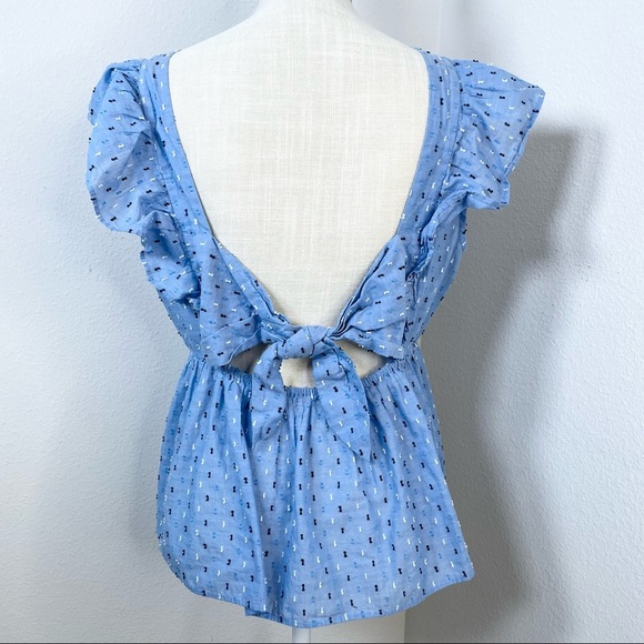 Ann Taylor Blue Peasant Ruffle Blouse - Picture 2 of 8